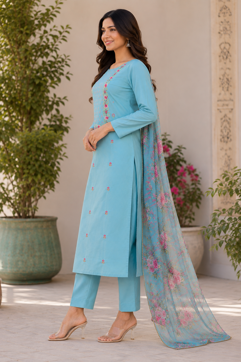 Muslin silk semi stitched embroiderd suit