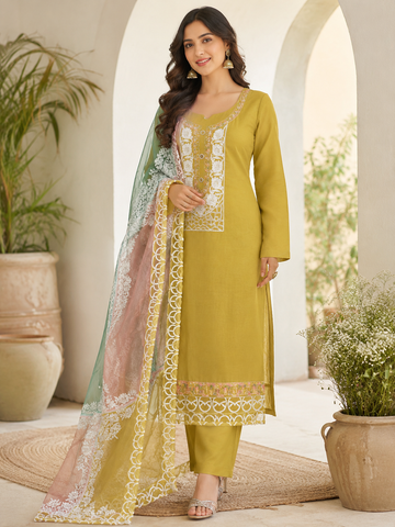 Cotton designer semi stitched suit with organza designer dupatta