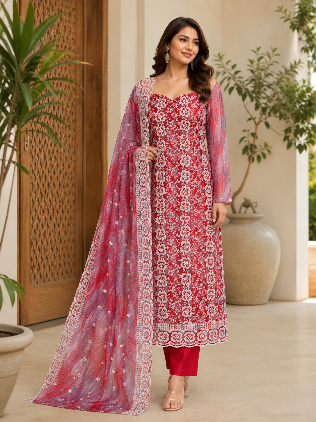 Elegant georgette embroidered suit with classy dupatta
