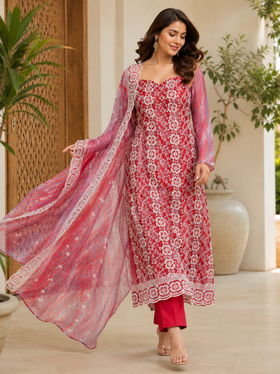 Elegant georgette embroidered suit with classy dupatta