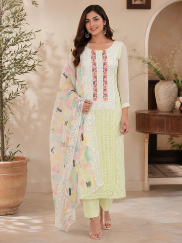 Premium Georgette Lucknowi Work Semi-Stitched Suit Set
