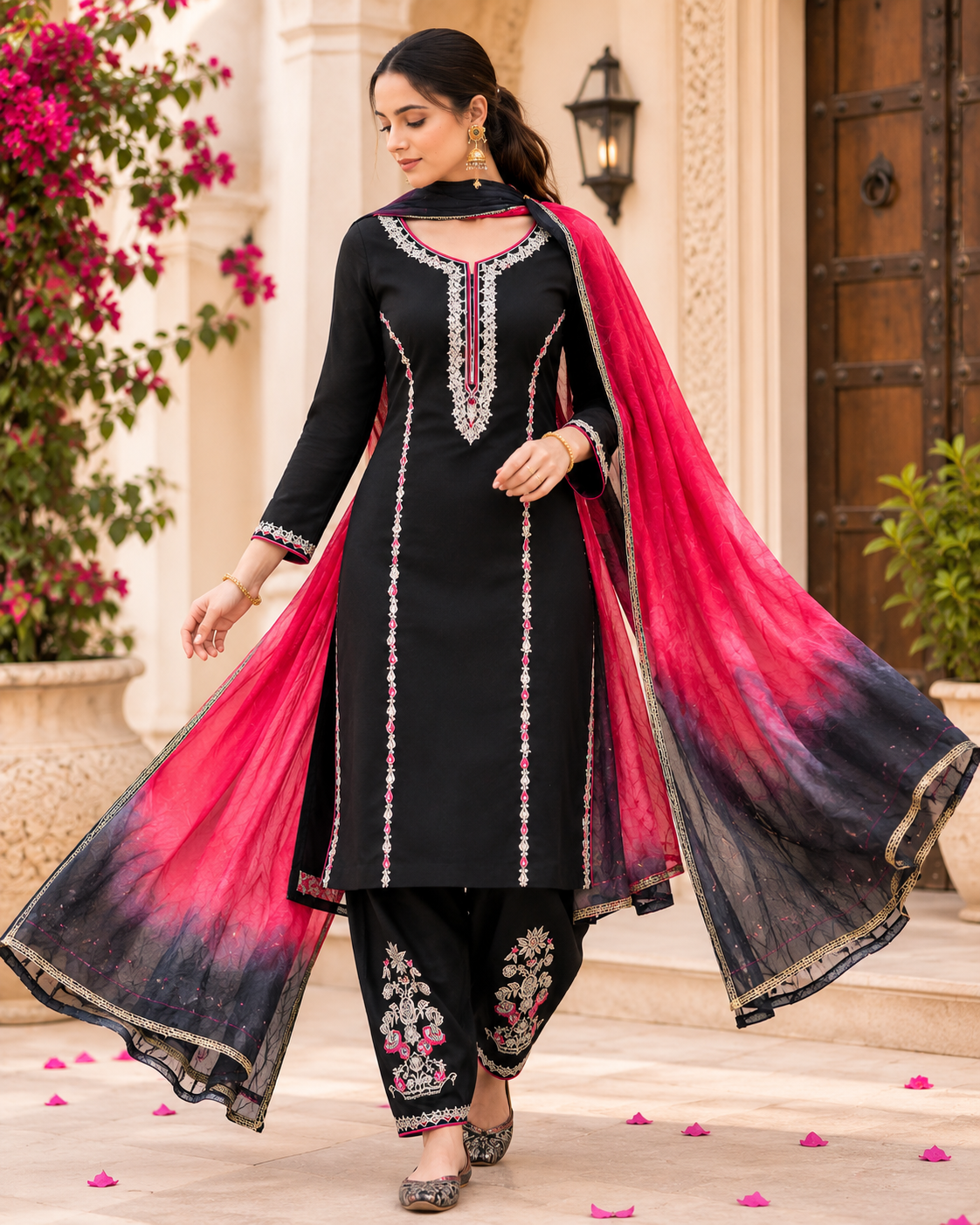 Pure cotton punjabi all over suit with cotton silk dupatta