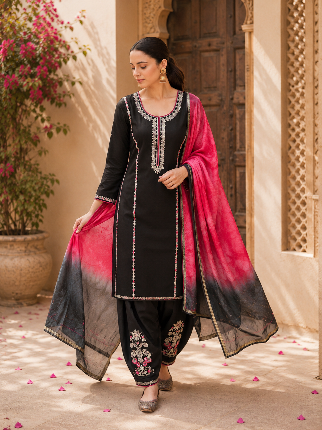 Pure cotton punjabi all over suit with cotton silk dupatta