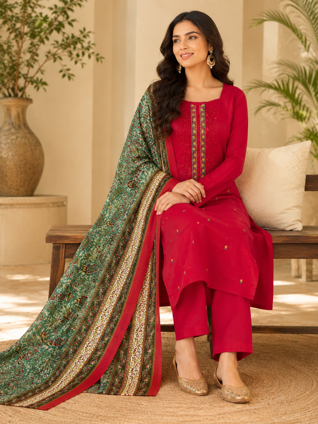 Pure cotton embroidered premium quality cotton dupatta suit