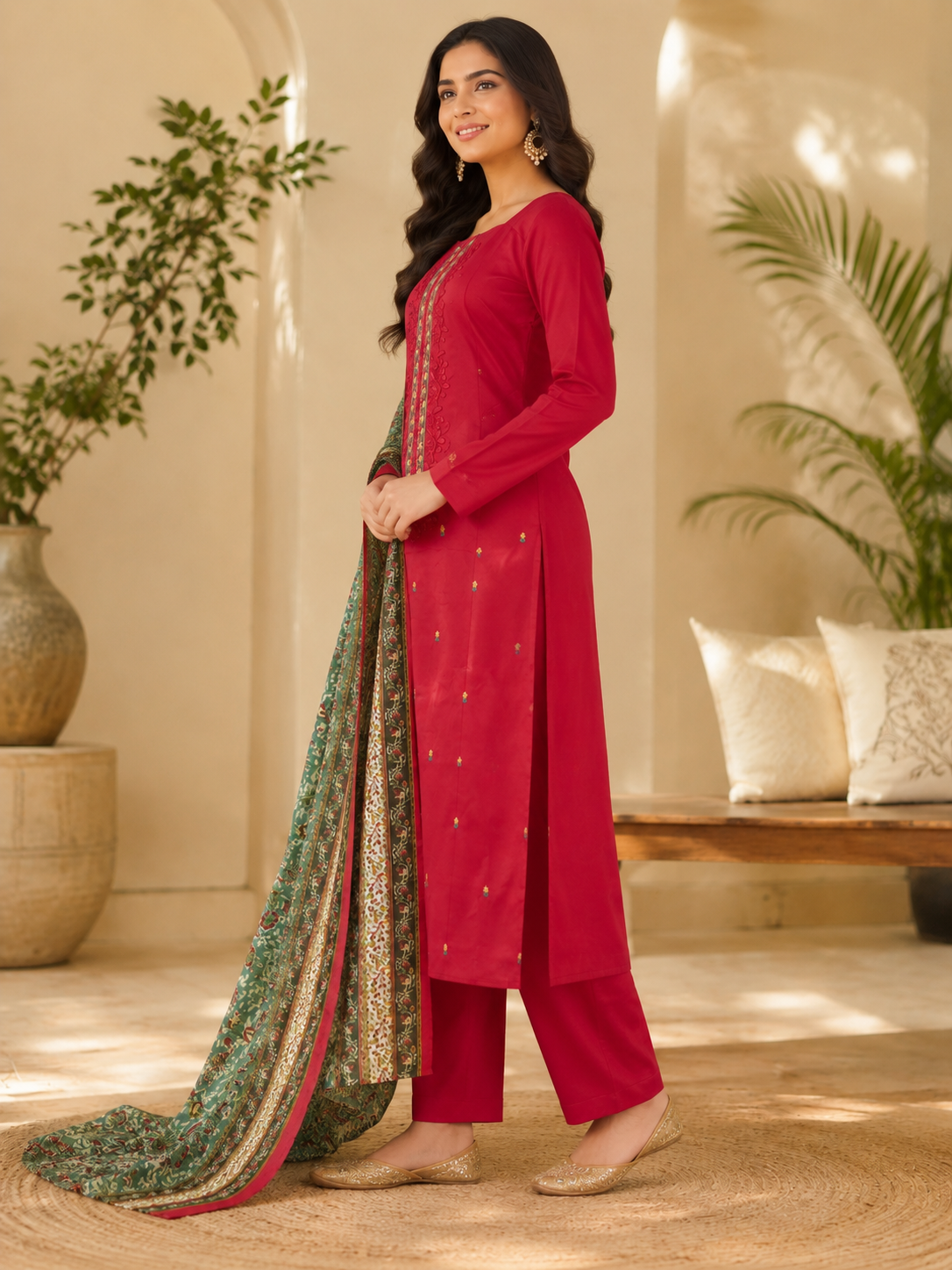 Pure cotton embroidered premium quality cotton dupatta suit