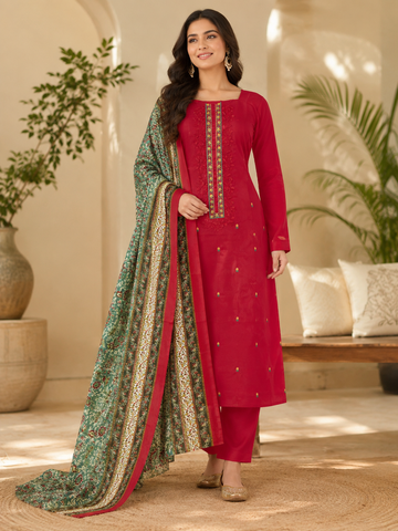 Pure cotton embroidered premium quality cotton dupatta suit