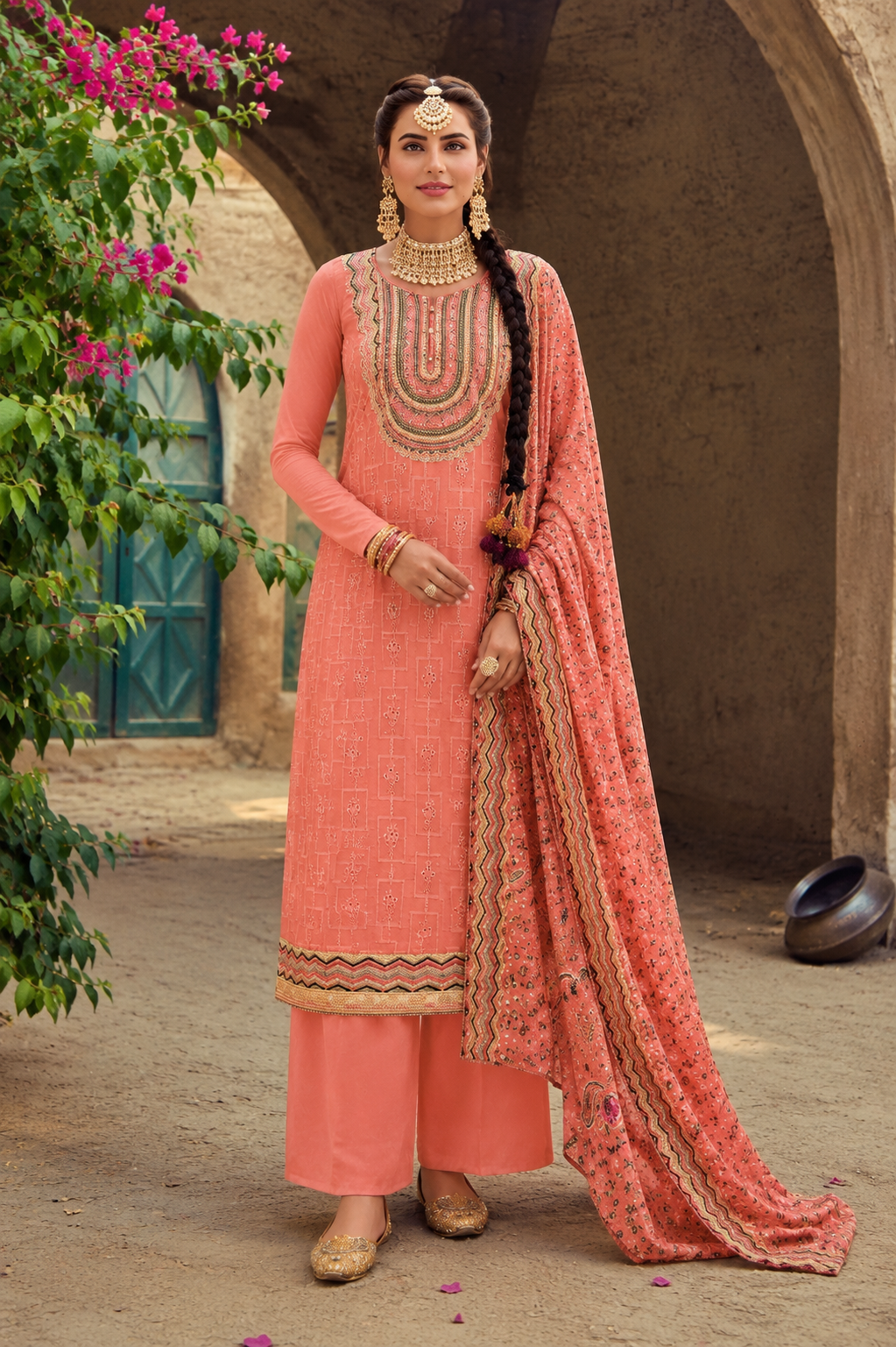 Heavy full embroidered dupatta with elegant new shade suit