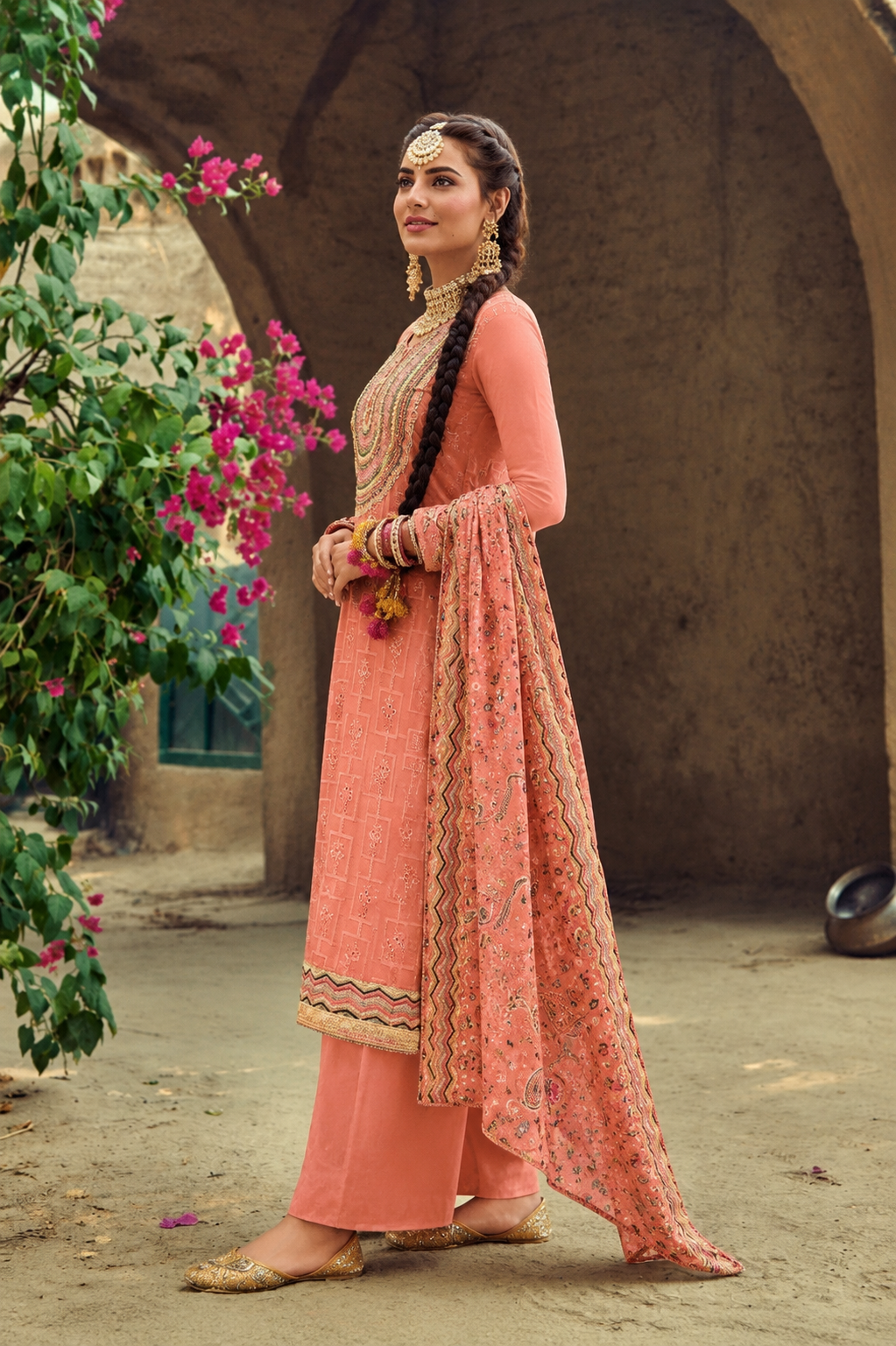Heavy full embroidered dupatta with elegant new shade suit