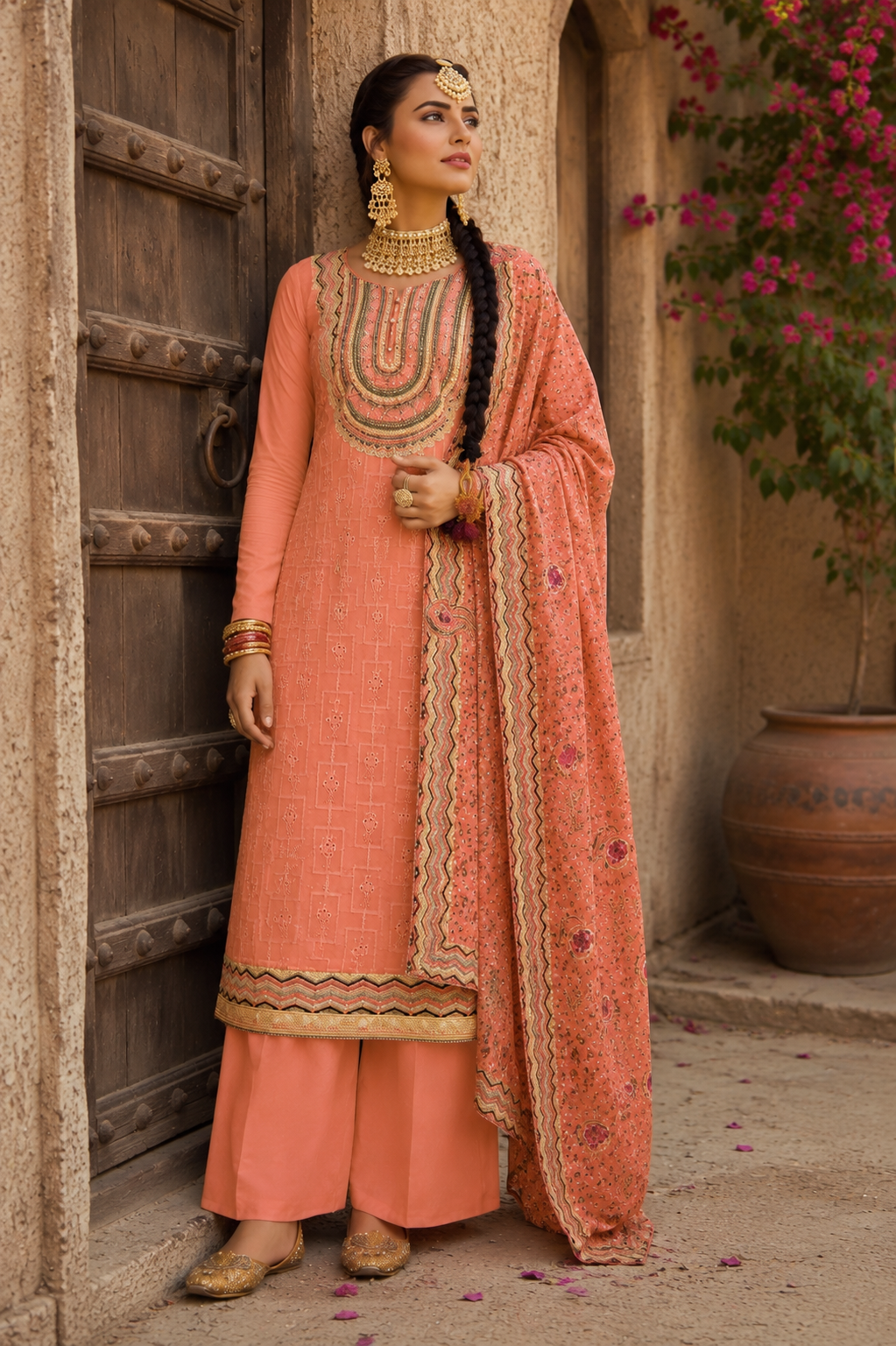 Heavy full embroidered dupatta with elegant new shade suit