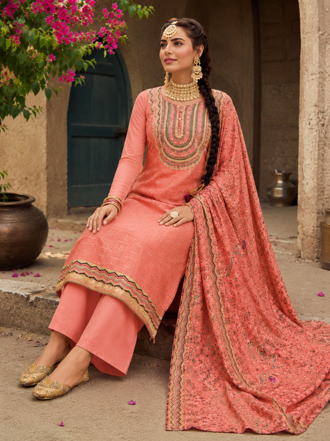 Heavy full embroidered dupatta with elegant new shade suit