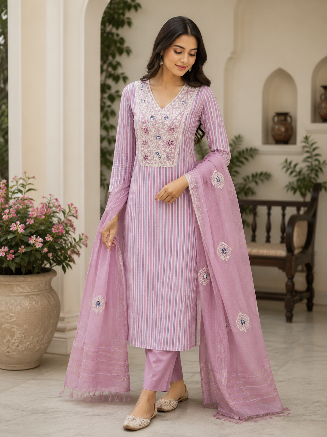 Cotton  pink classy look emroidered suit