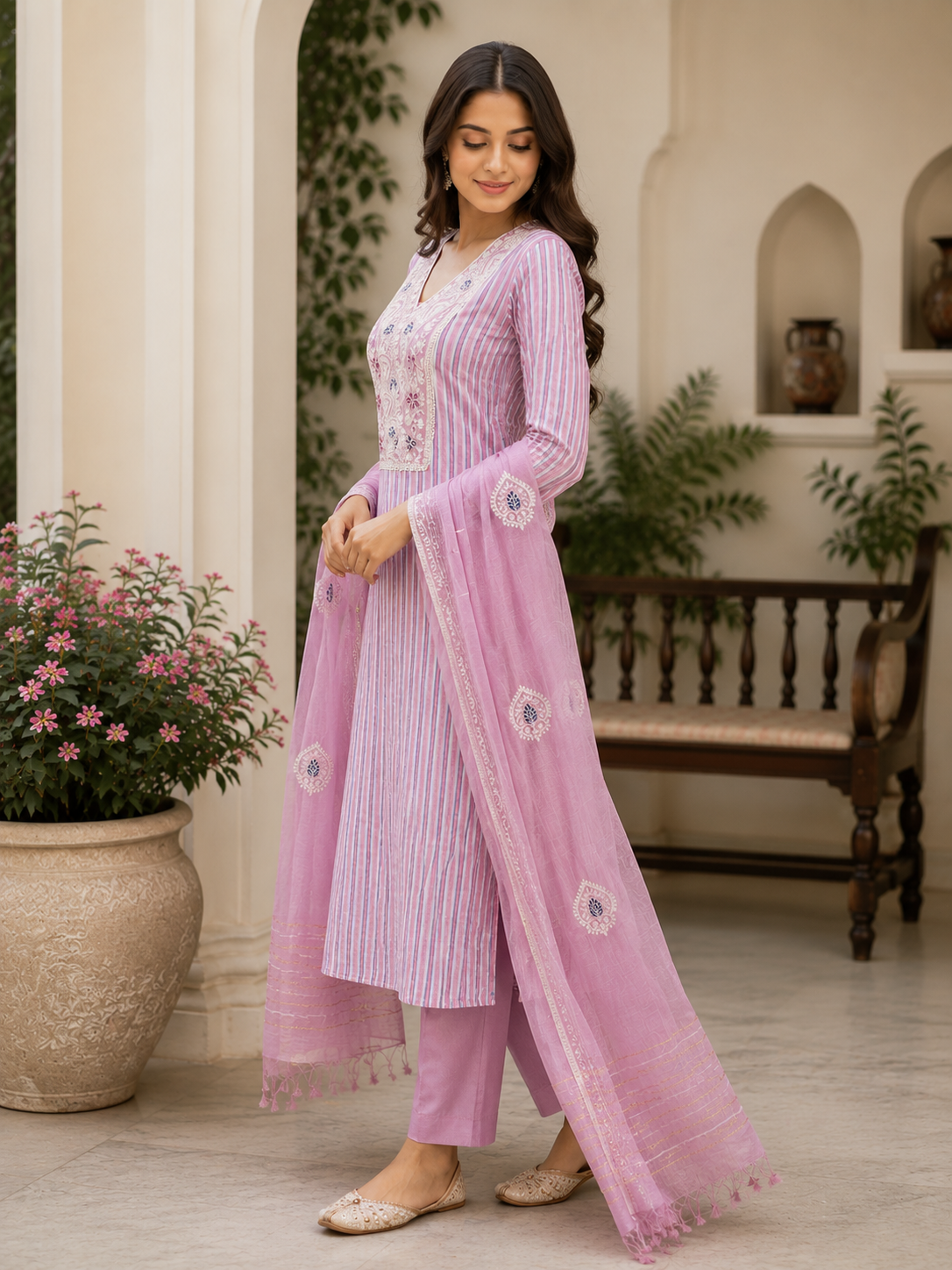 Cotton  pink classy look emroidered suit