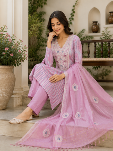 Cotton  pink classy look emroidered suit