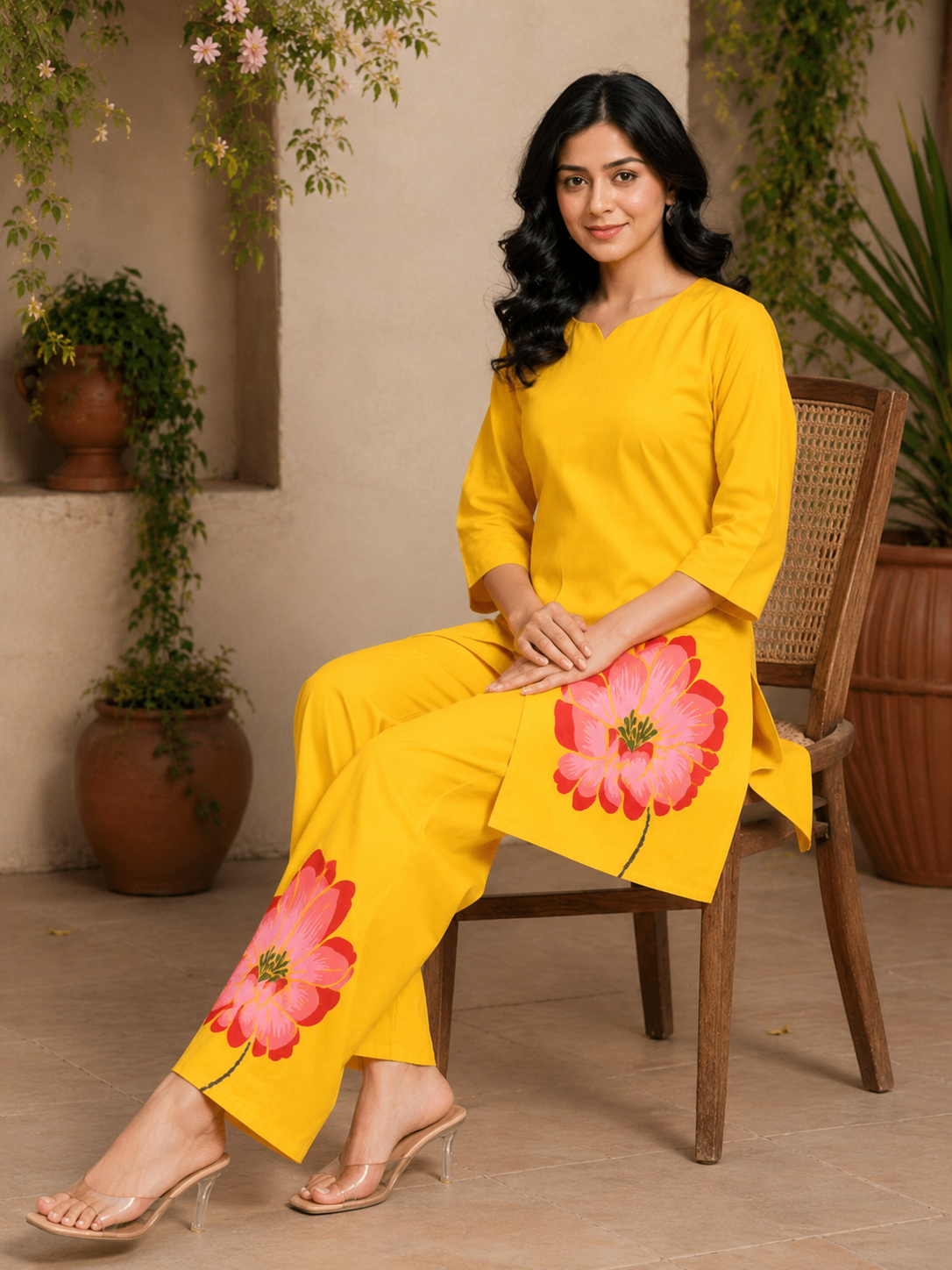 Yellow shade floral print co-ord set