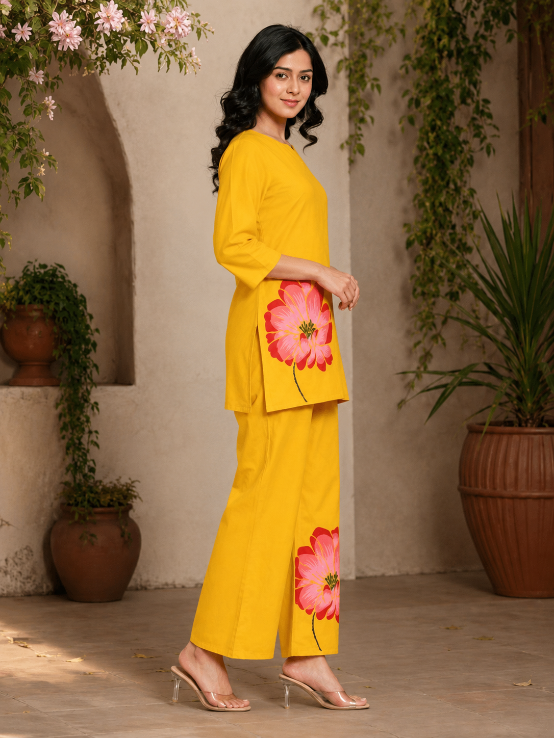 Yellow shade floral print co-ord set