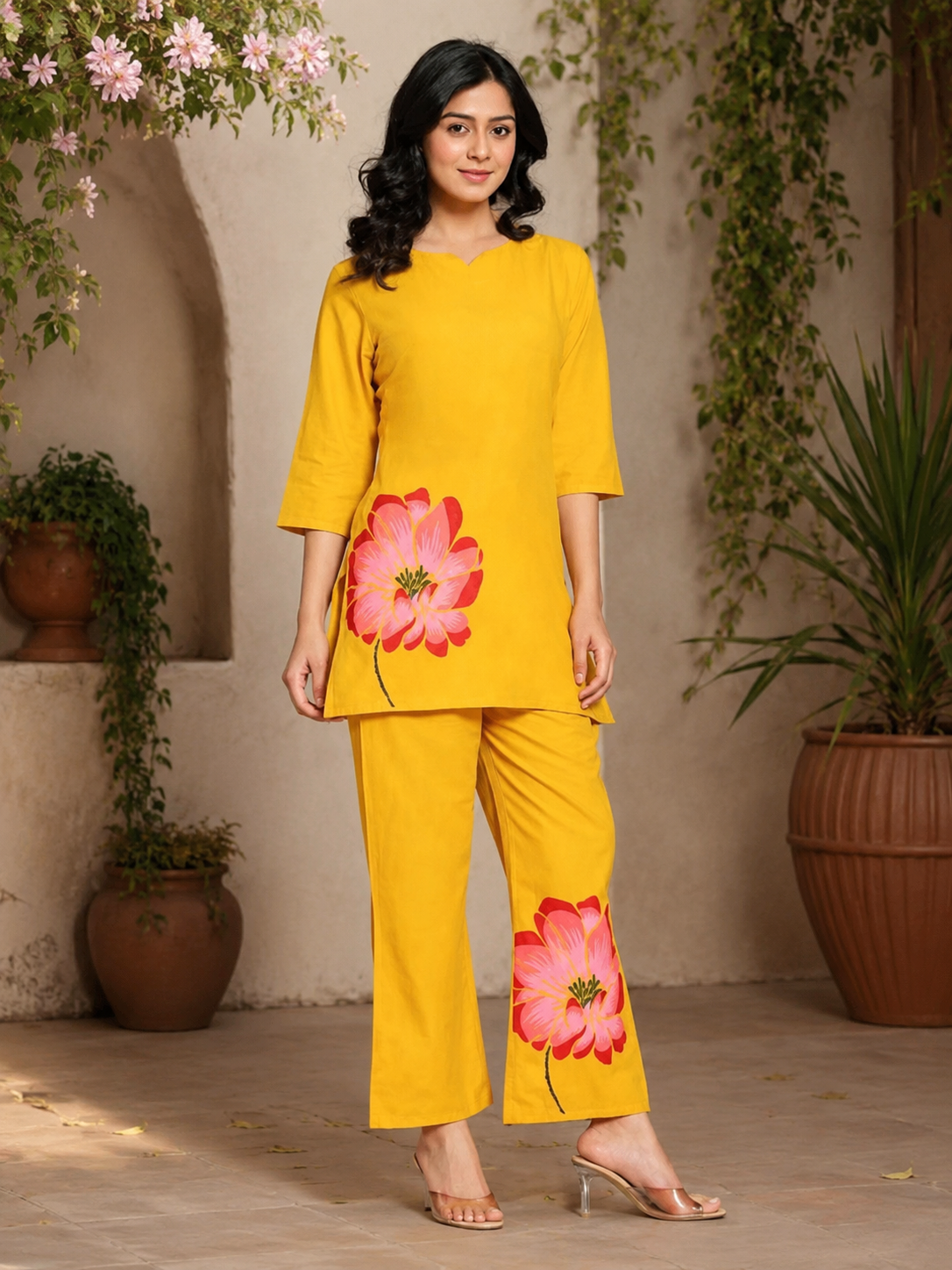 Yellow shade floral print co-ord set