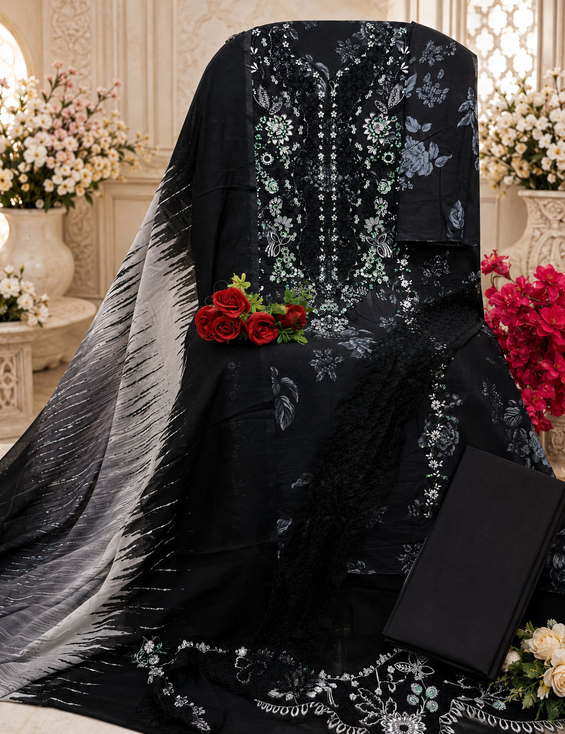 Pure cotton pakistani designer black shade suit