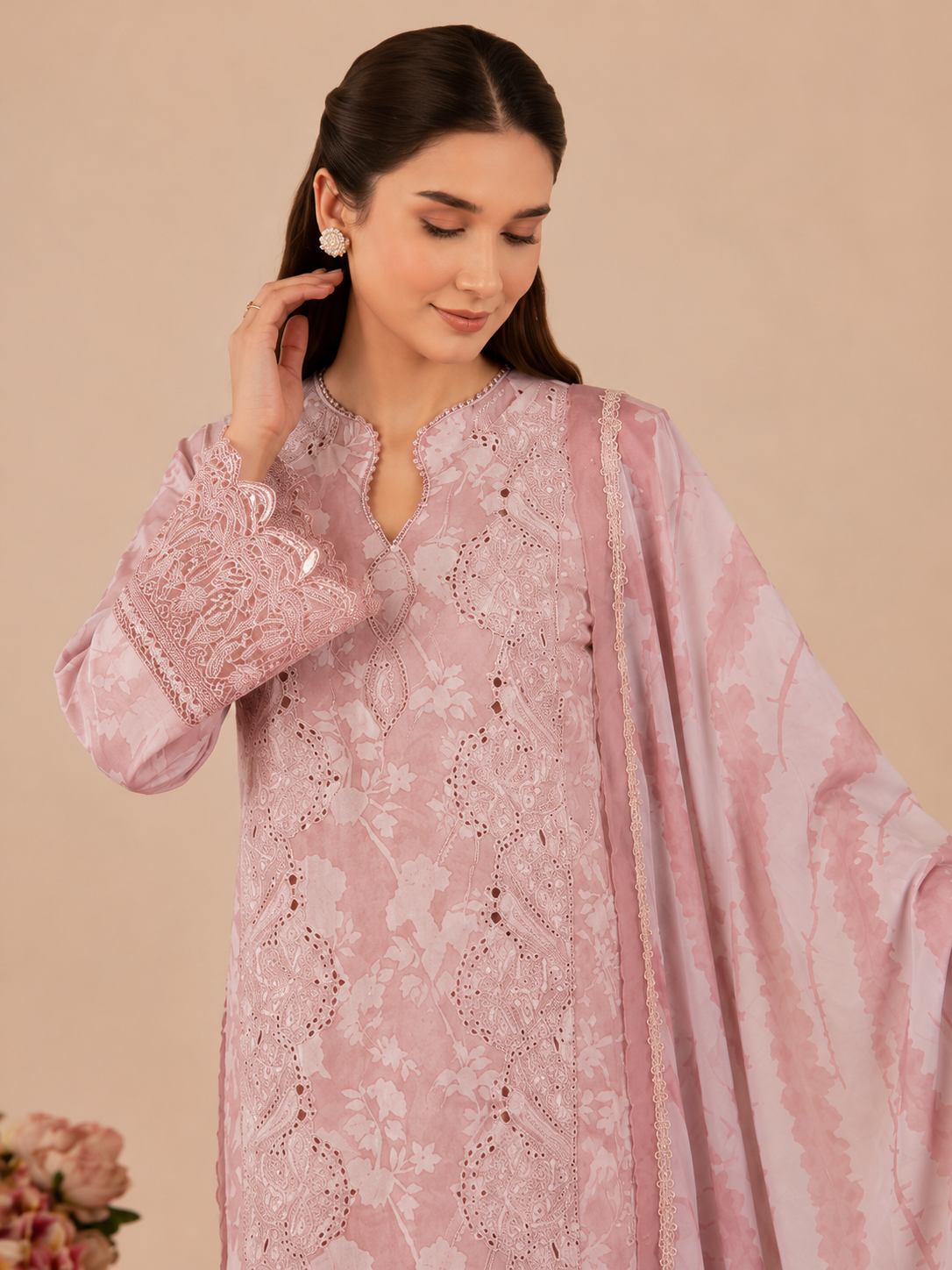 Pure lawn cotton embroidery with patch work english shade