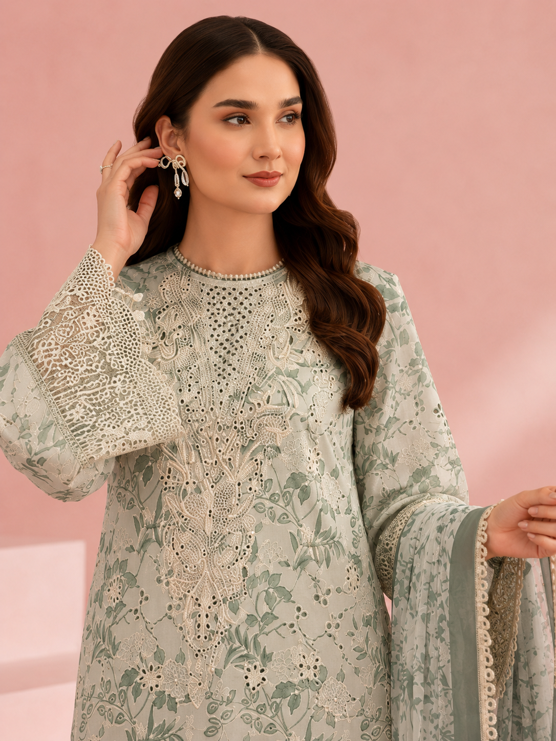 Pakistani style designer embroidered suit with work patch