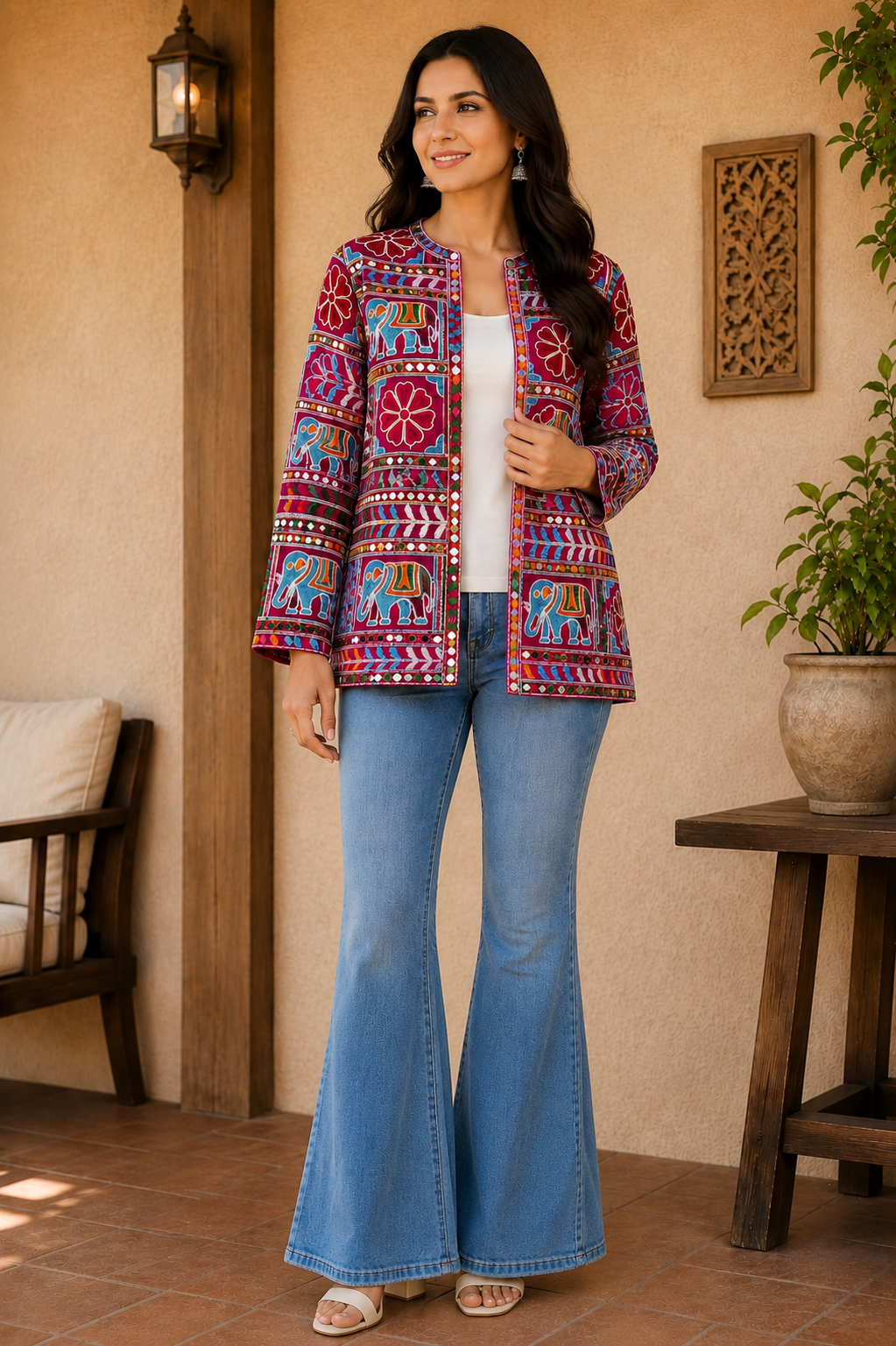 Premium Embroidered Mirror Work Ethnic Jacket | Boho Coat for Women | Indo-Western Wear