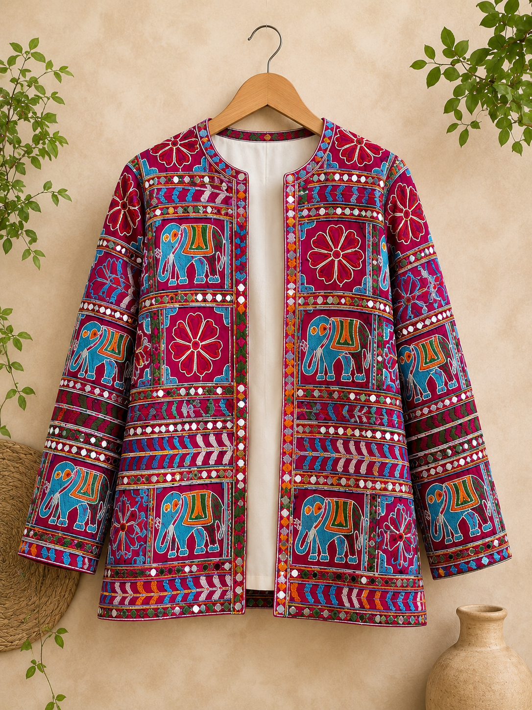 Premium Embroidered Mirror Work Ethnic Jacket | Boho Coat for Women | Indo-Western Wear