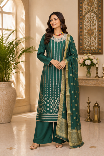 Muslin silk designer semi stitched hand worksuit