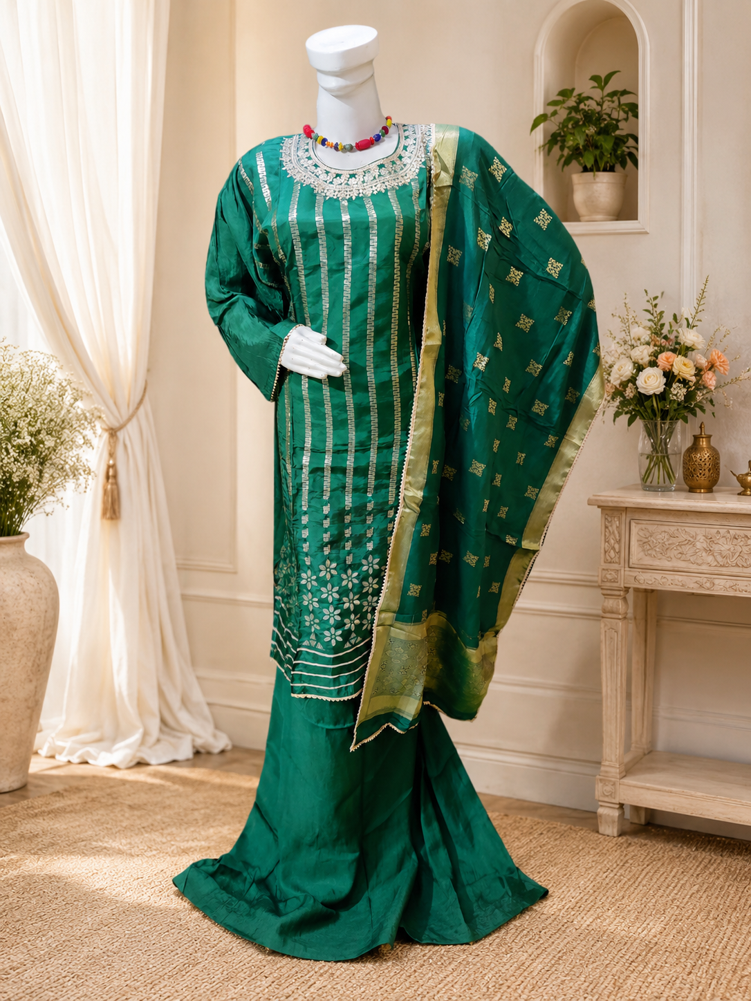 Muslin silk designer semi stitched hand worksuit