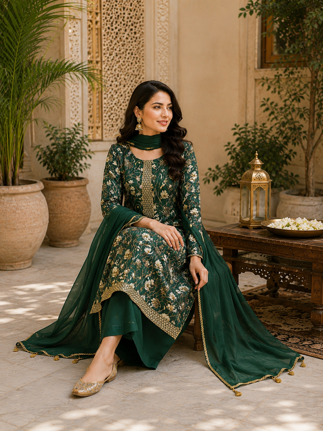 Designer muslin semi stitched classy self weaving embroidered suit
