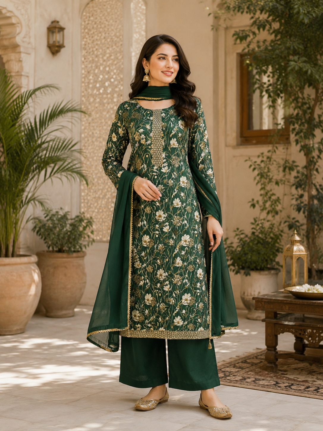 Designer muslin semi stitched classy self weaving embroidered suit