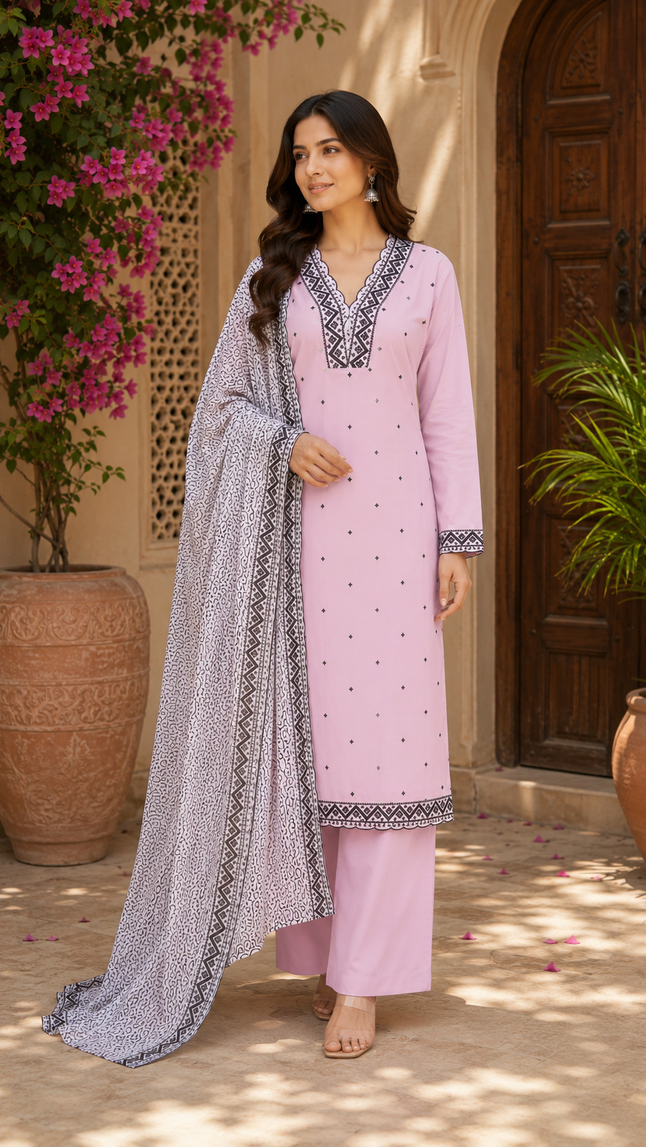 Pure muslin semi stitched party wear suit with designer dupatta