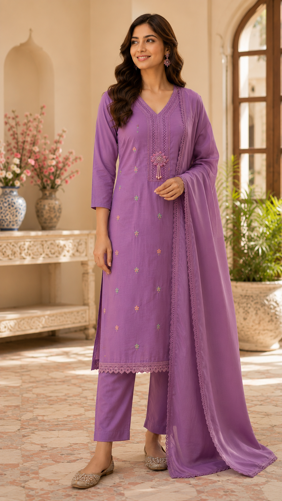 Pure rayon cotton semi stitched designer suit with hangings
