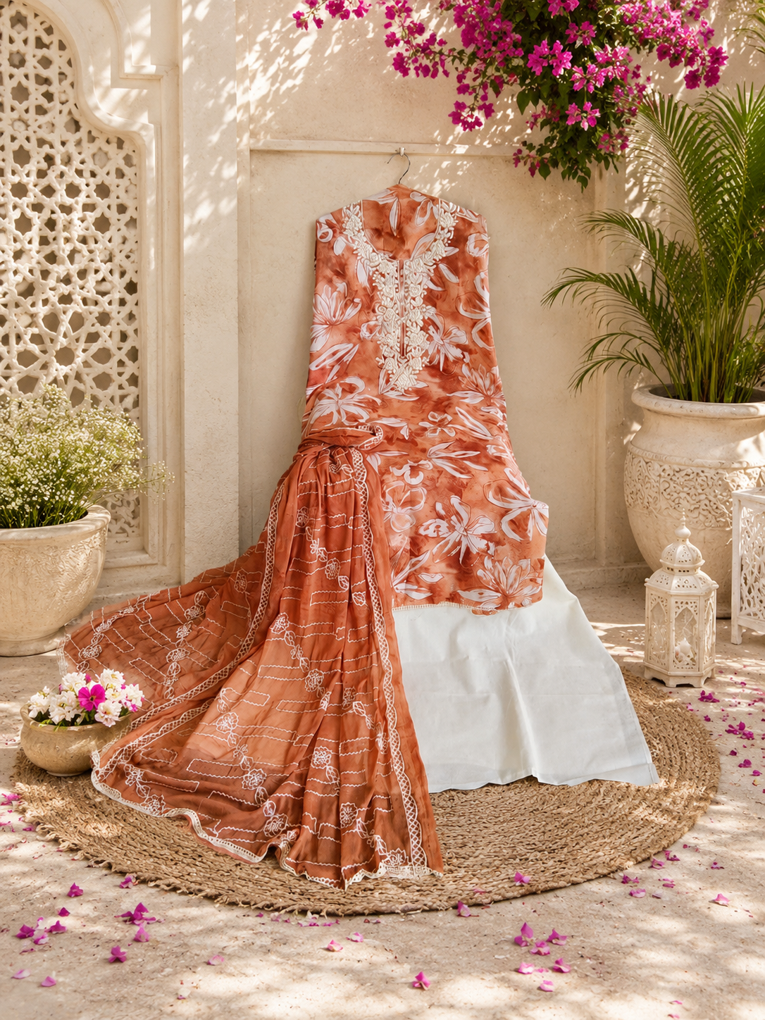 Pure cotton print suit with embroidery / chiffon embroidered dupatta