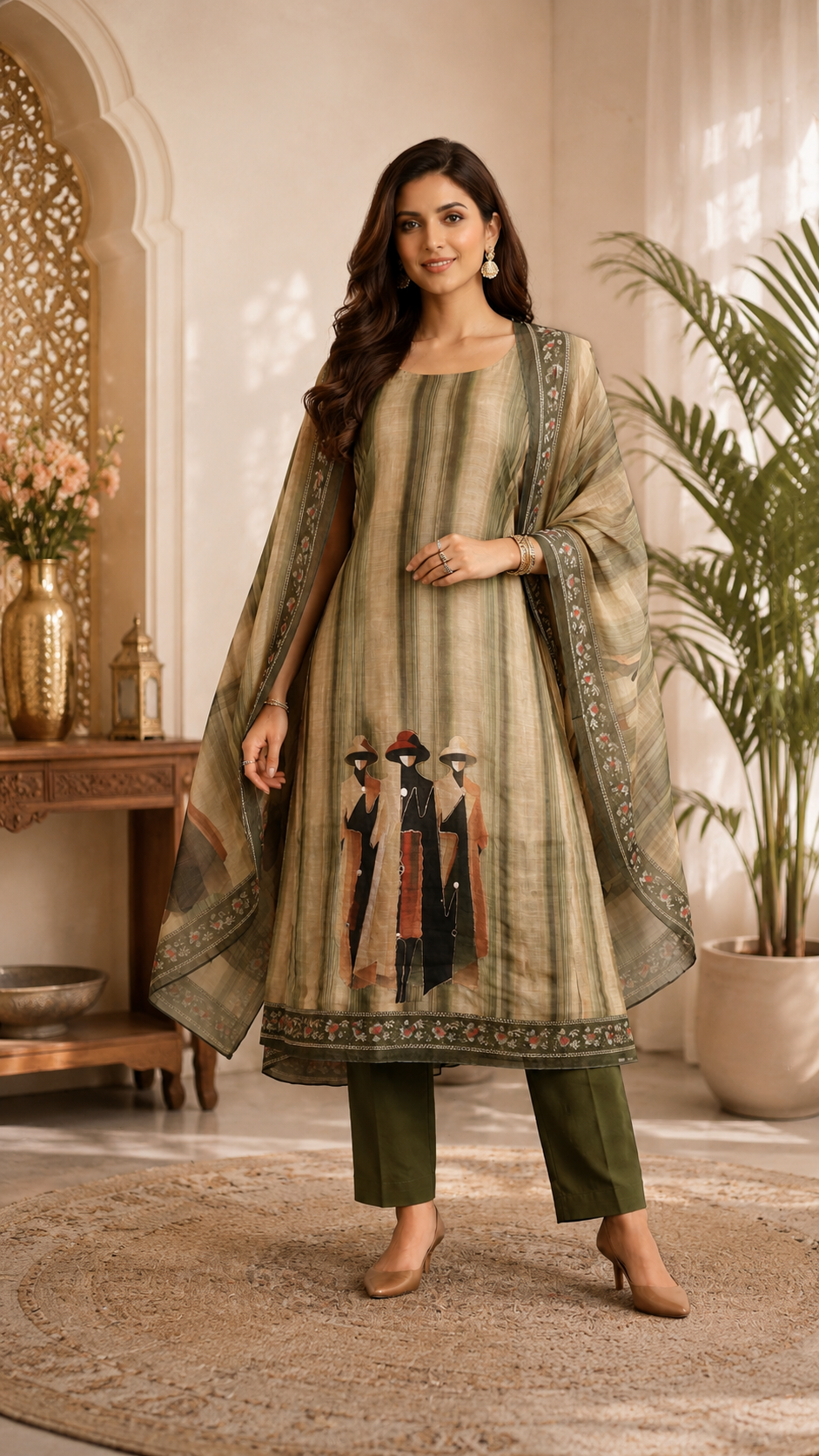 Pure trending linen cotton designer figure print suit