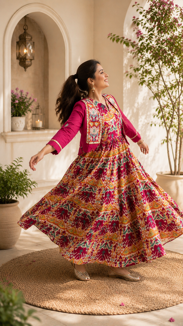 Pure cotton floral gown with embroidered jacket