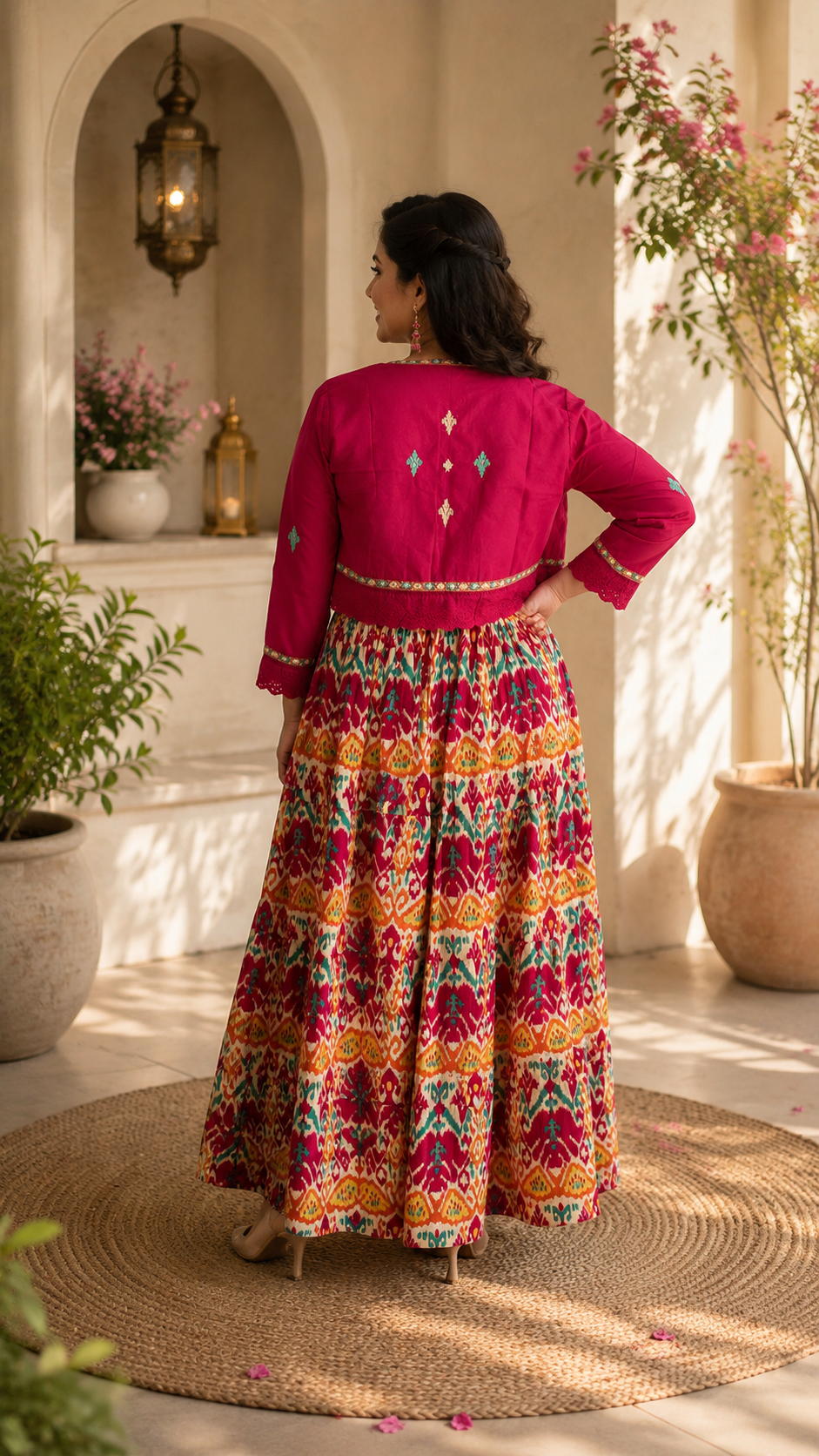 Pure cotton floral gown with embroidered jacket