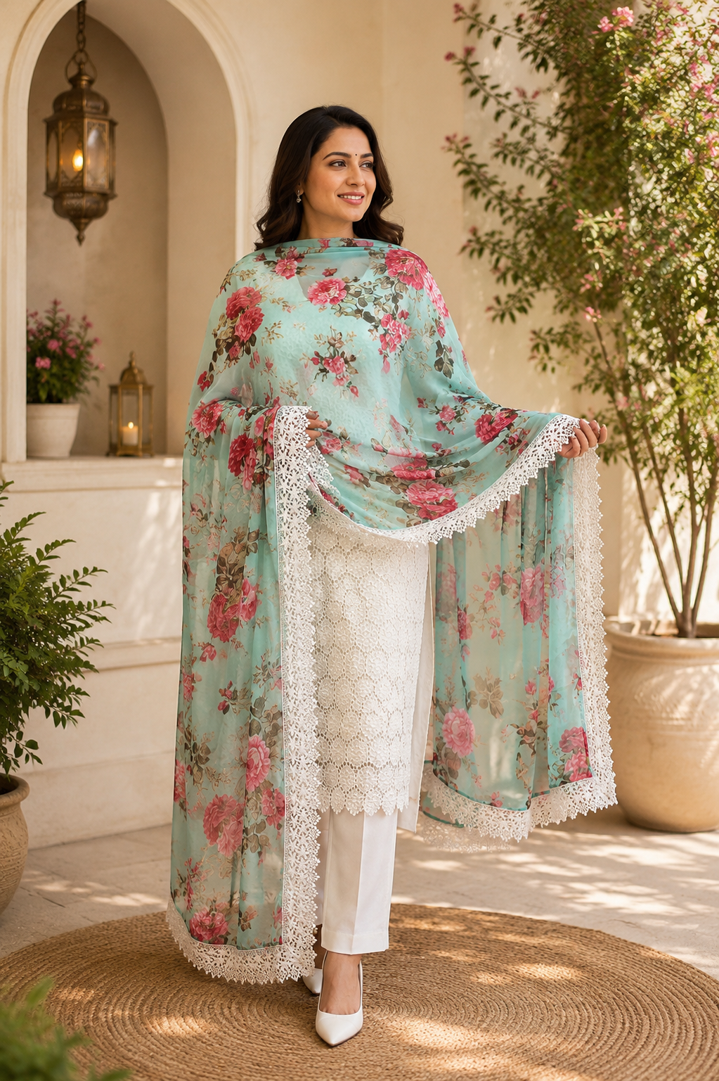 Designer cutwork suit with georgette print classy dupatta