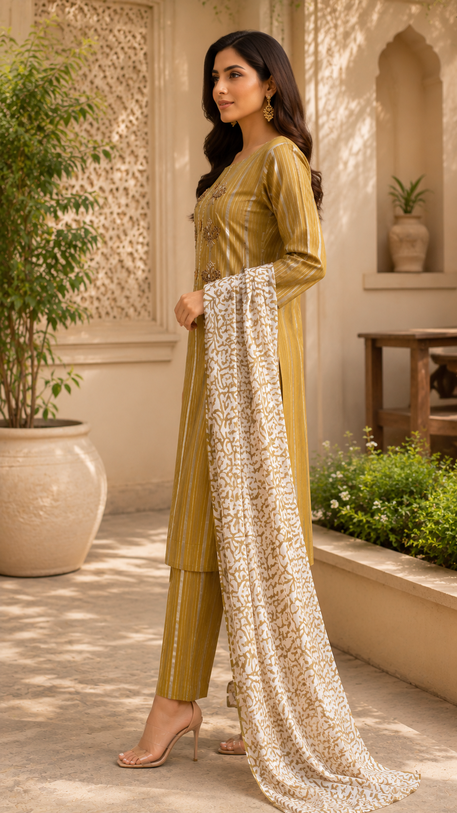 Cottom shimmer  weaving kurti , bottom and dupatta set