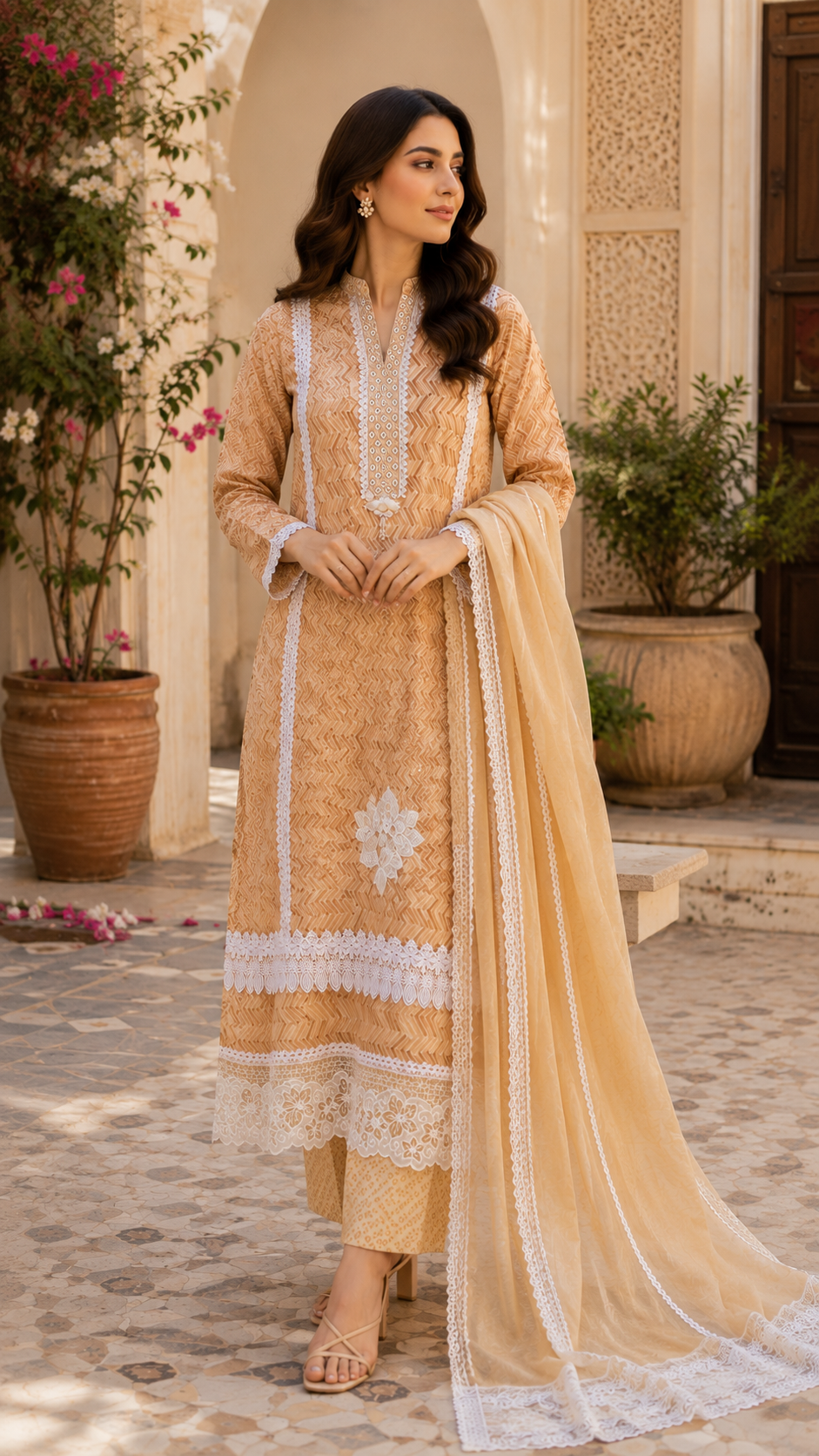 Pure cotton designer lacework suit
