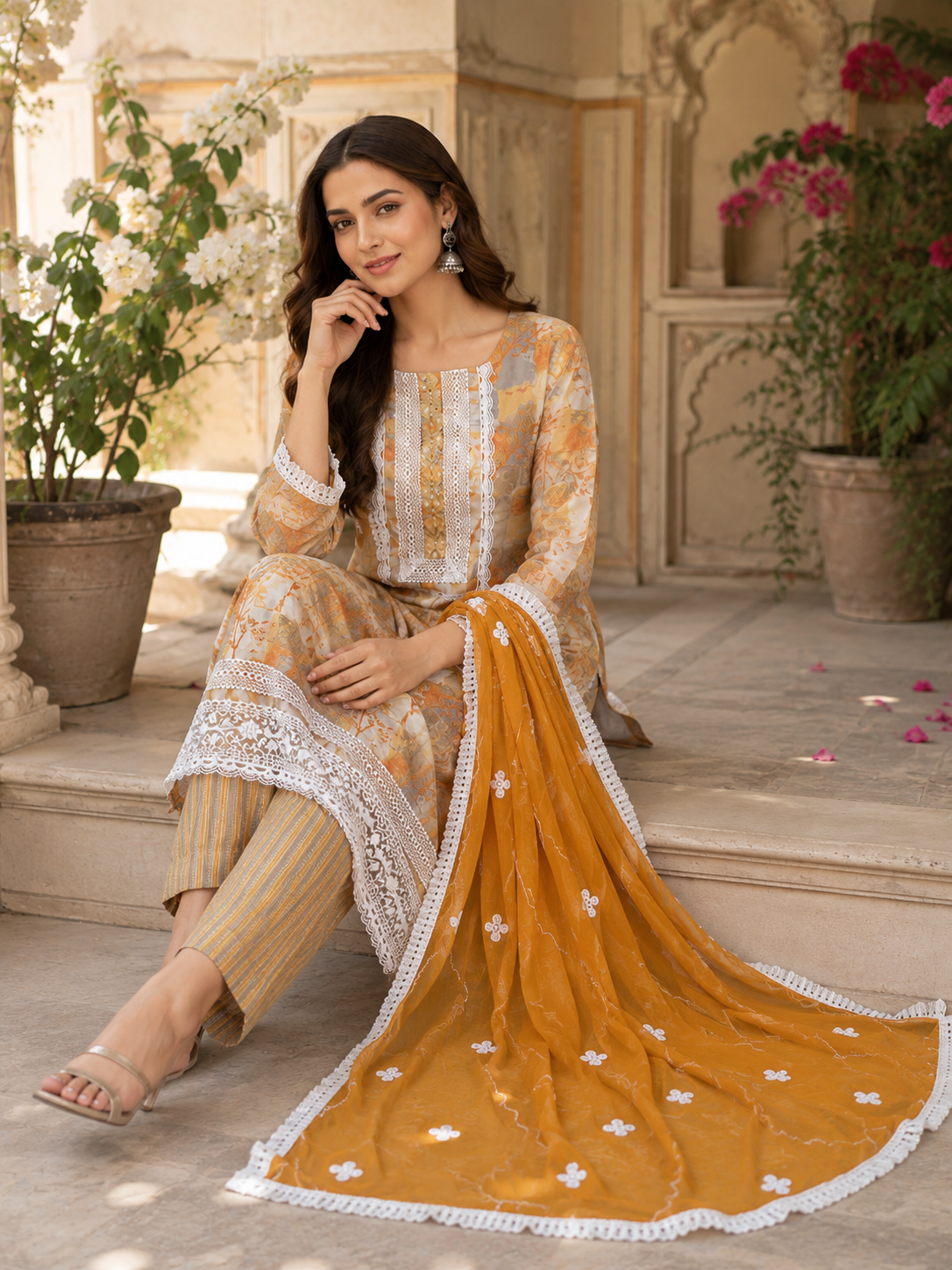 Cotton print with work summerish shade designer suit