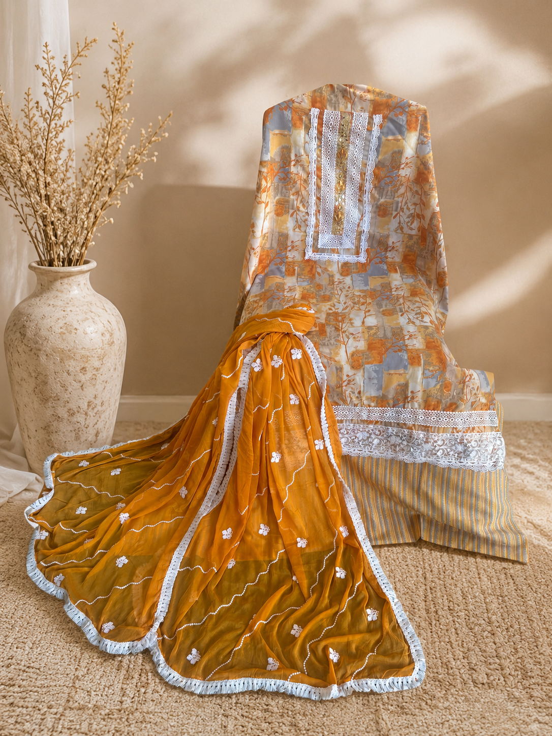 Cotton print with work summerish shade designer suit