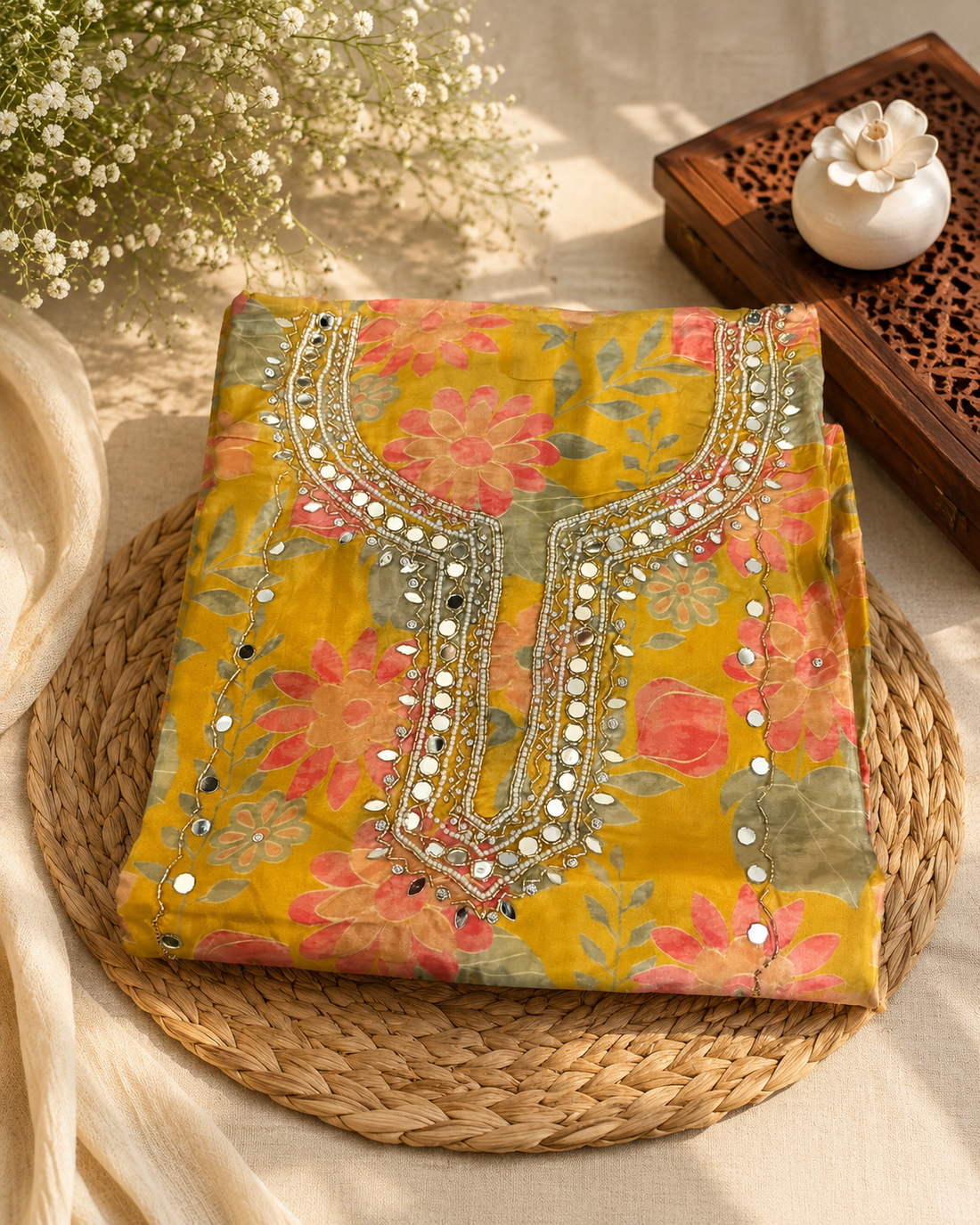 Pure viscose organza hand work suit