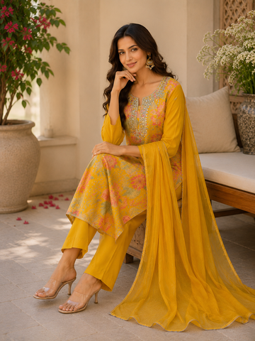 Pure viscose organza hand work suit