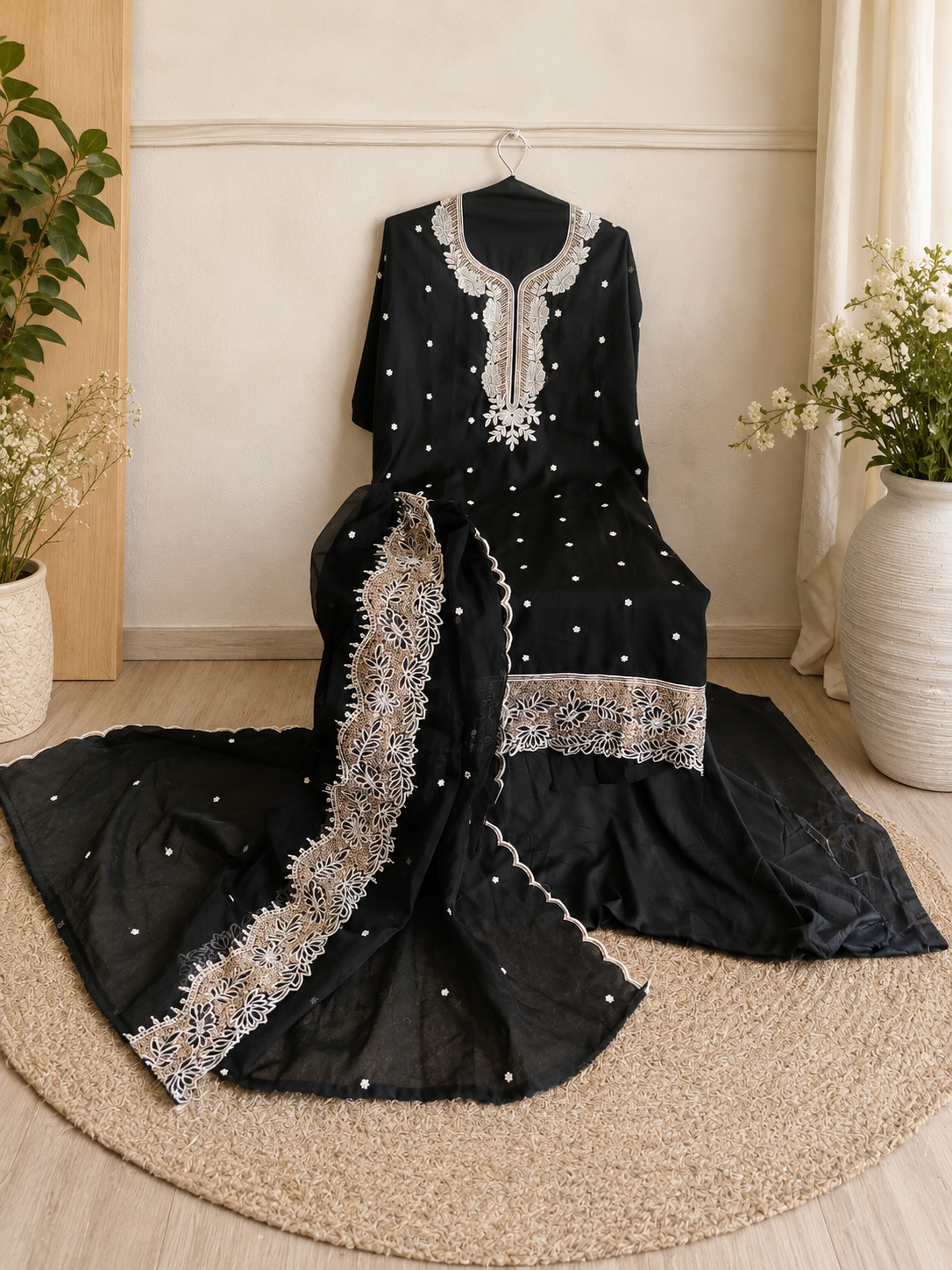 Black beauty designer elegant cutwork suit