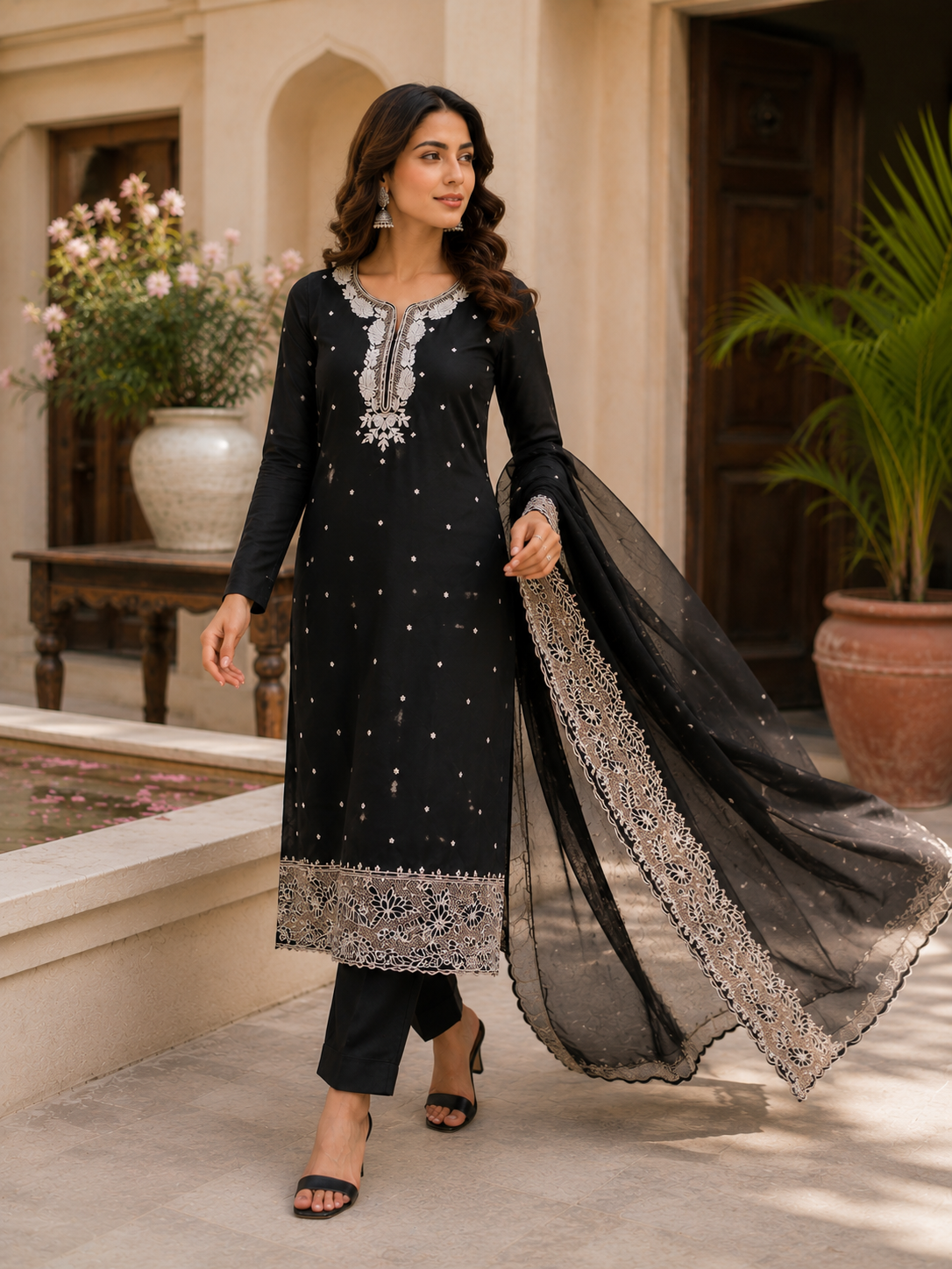 Black beauty designer elegant cutwork suit
