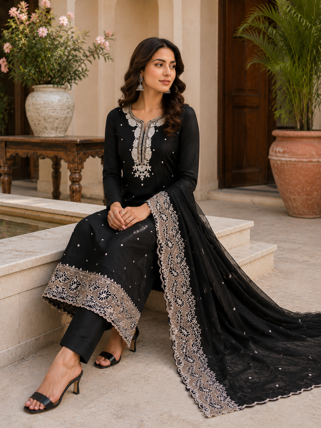 Black beauty designer elegant cutwork suit