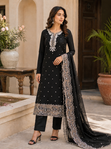 Black beauty designer elegant cutwork suit