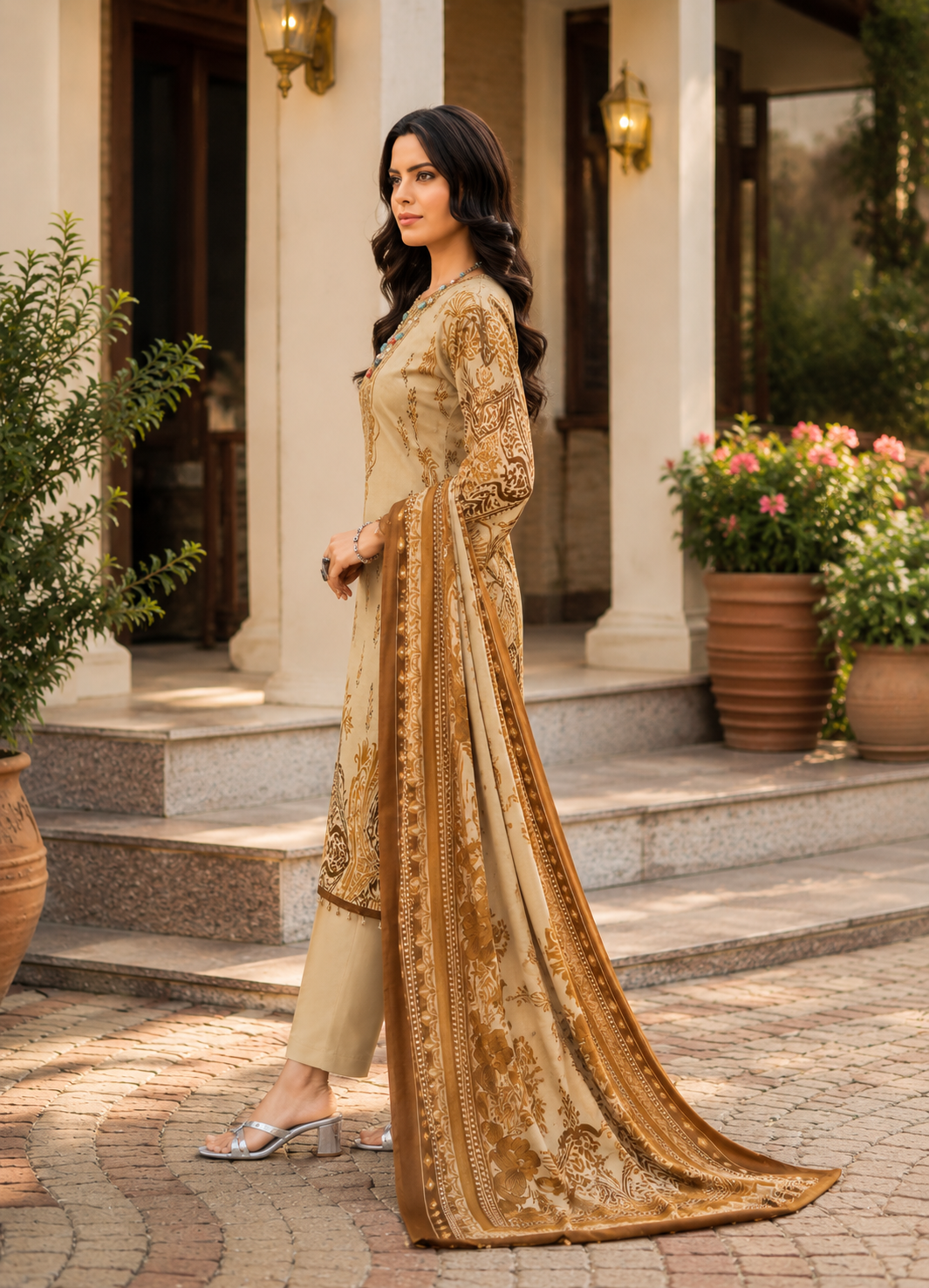 Pure cotton designer print with embroidery suit