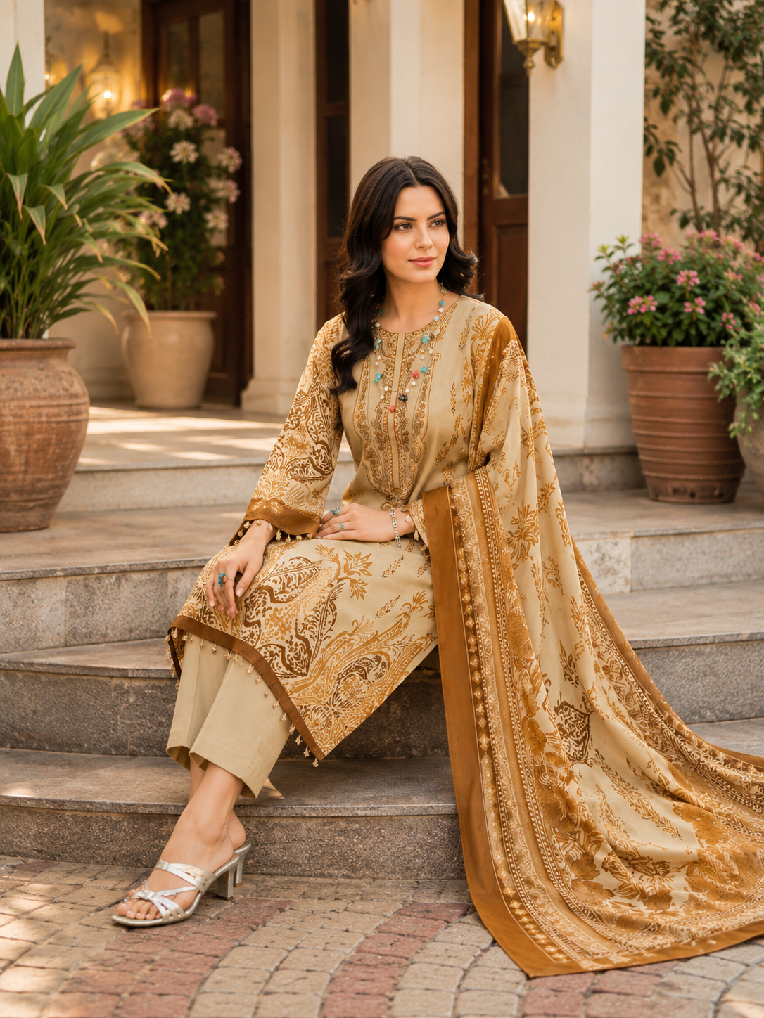 Pure cotton designer print with embroidery suit