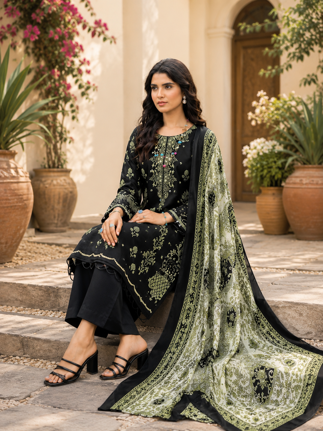 Pure cotton designer print with embroidery suit