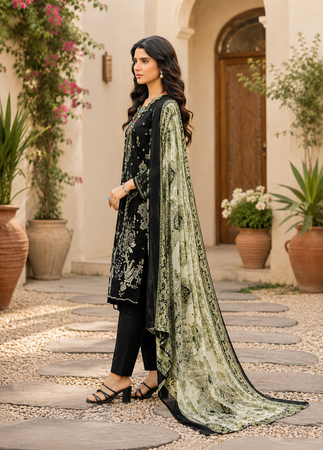 Pure cotton designer print with embroidery suit